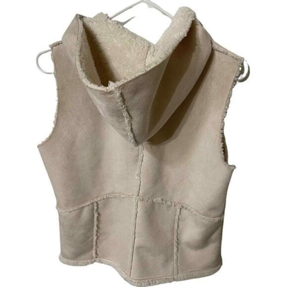 Pure simple natural Vest Womens‎ Small Tan With Hood 100% polyester fuzzy lining - Picture 1 of 8